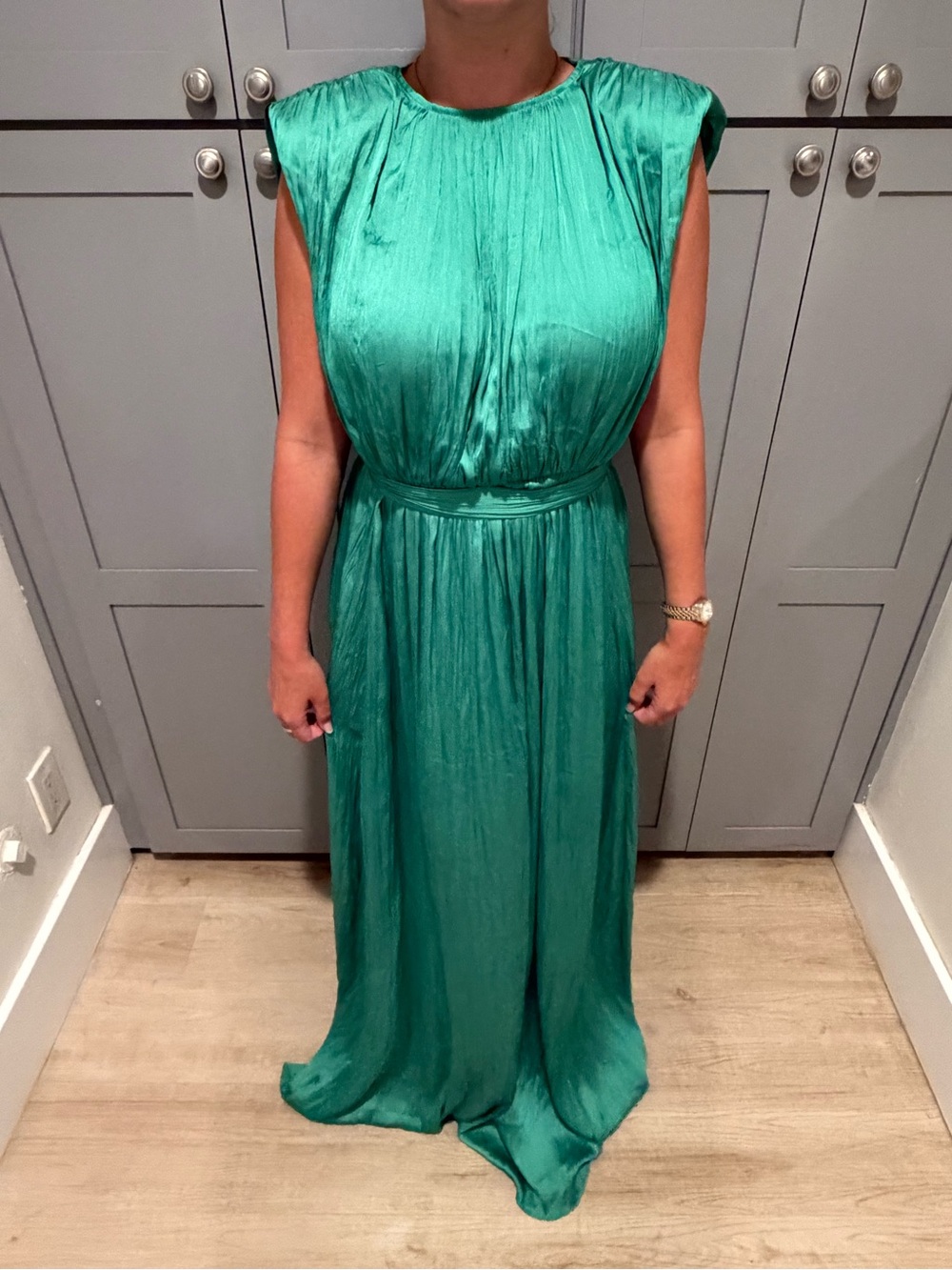 Emerald Green Satin BCBGMAXAZRIA Maxi Dress - Elegant Women's Evening Gown
